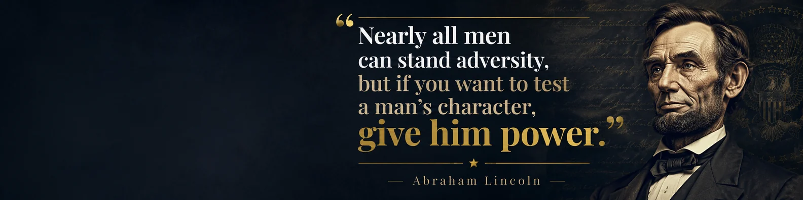 Abraham Lincoln leadership quote LinkedIn background banner with dark navy gold executive character design