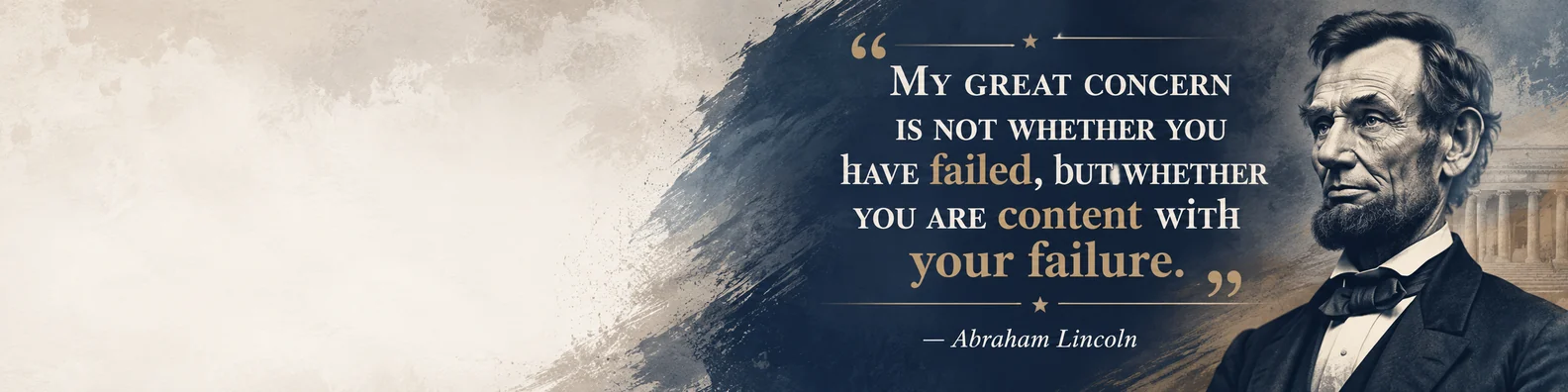 Abraham Lincoln persistence quote LinkedIn background banner with navy beige textured resilience design