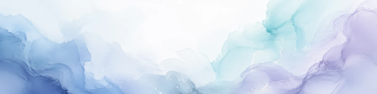 Abstract cloud ink flow LinkedIn background banner with blue teal lavender white and light grey ink clouds