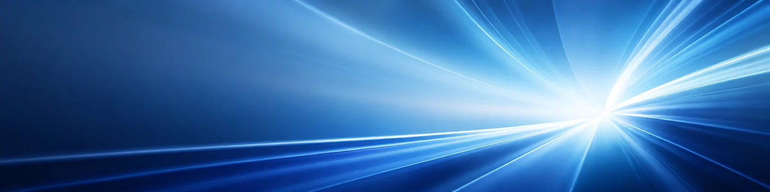 Abstract energy burst LinkedIn background banner with blue cyan white deep navy radiating light and controlled glowing lines