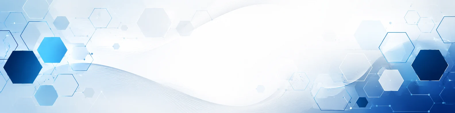 Abstract hexagon pattern flow LinkedIn background banner with blue cyan navy silver and white technology shapes