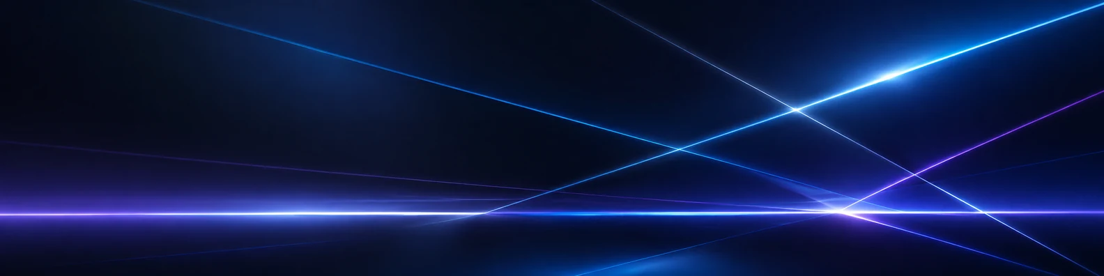Abstract laser line LinkedIn background banner with blue cyan purple and white glowing lines on dark layout