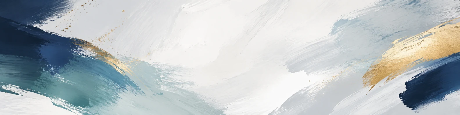 Abstract paint stroke LinkedIn background banner with blue white grey and subtle gold teal brush textures