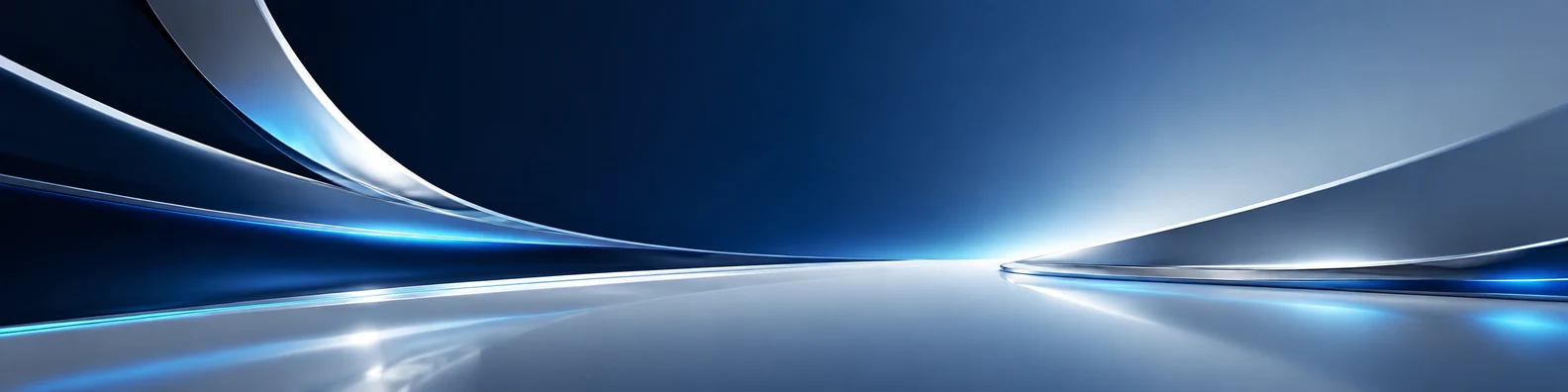 Abstract reflection light surface LinkedIn background banner with deep blue silver white cyan charcoal reflective futuristic curves