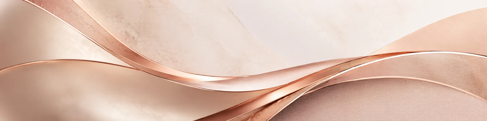 Abstract rose gold flow LinkedIn background banner with blush champagne cream and warm metallic flowing shapes