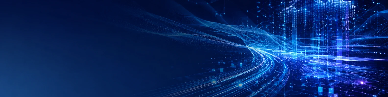 Big data technology LinkedIn background banner with large-scale abstract data streams, glowing nodes, layered digital grids, and flowing information patterns