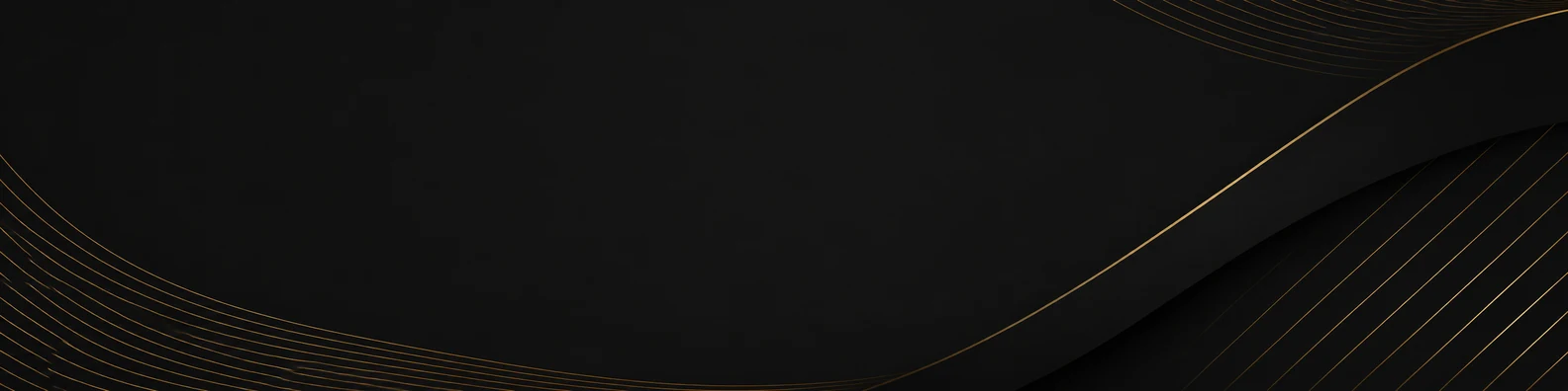 Black and gold abstract lines LinkedIn background banner with thin gold curves and geometric accents on charcoal background