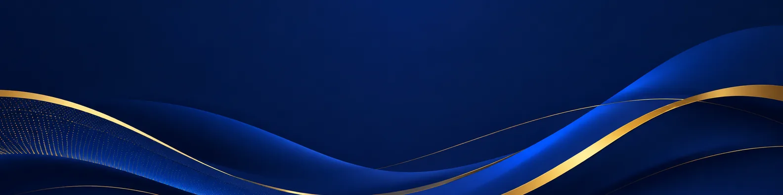 Blue and gold abstract waves LinkedIn background banner with deep navy flowing shapes and refined gold accents