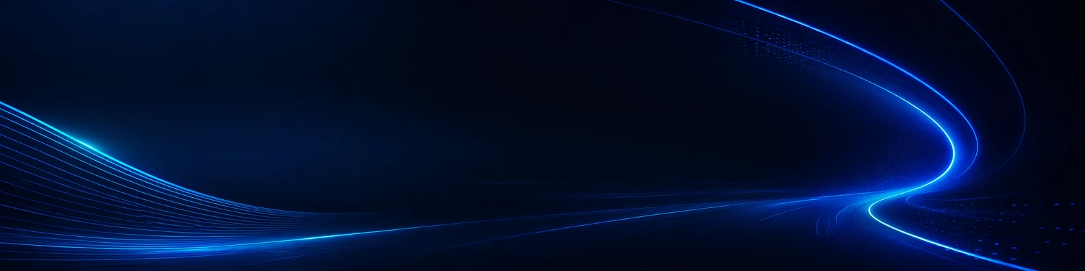 Blue neon glow lines LinkedIn background banner with cyan royal blue and electric blue light trails on dark navy