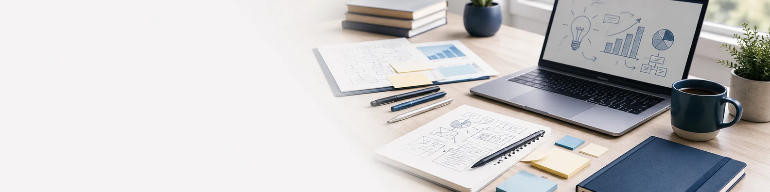 Business Idea Planning Desk professional business LinkedIn background banner with clean corporate styling