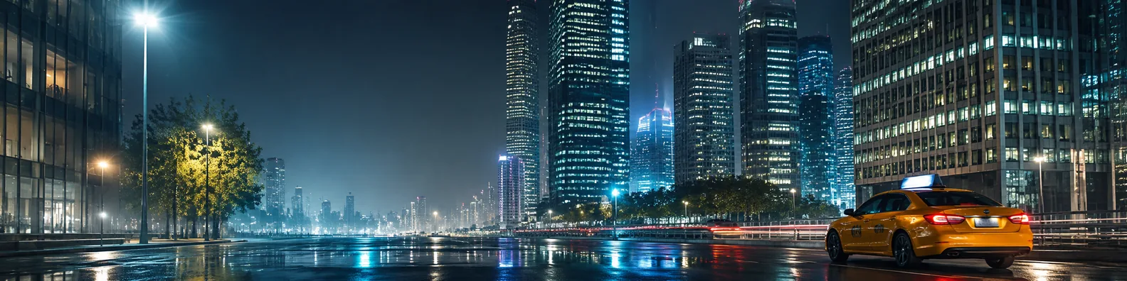 City lights and taxi at night urban LinkedIn background banner