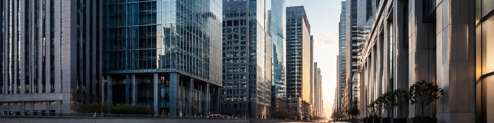 City street with skyscrapers and strong vertical perspective LinkedIn background banner