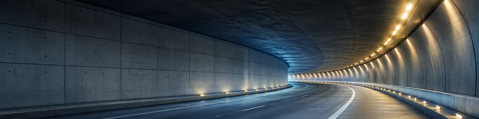 City tunnel perspective with strong leading lines and soft ceiling lights LinkedIn background banner