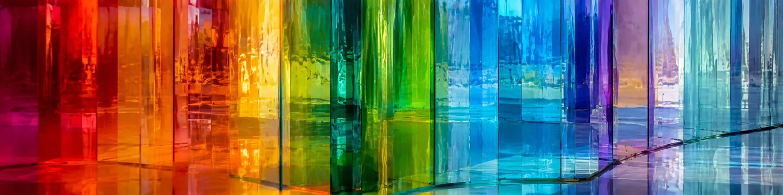 Colorful translucent glass panels with vivid reflections LinkedIn background banner