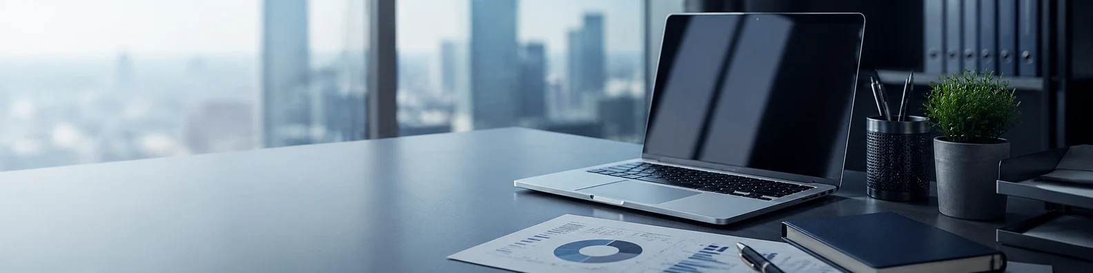 Corporate Laptop Workspace professional business LinkedIn background banner with clean corporate styling