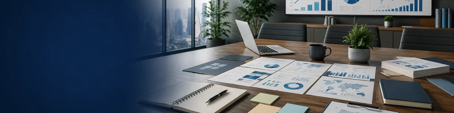 Corporate Strategy Planning professional business LinkedIn background banner with clean corporate styling