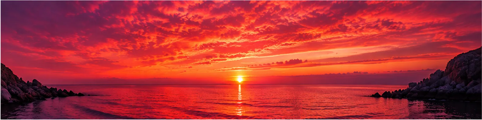 Crimson sky over calm sea LinkedIn background banner