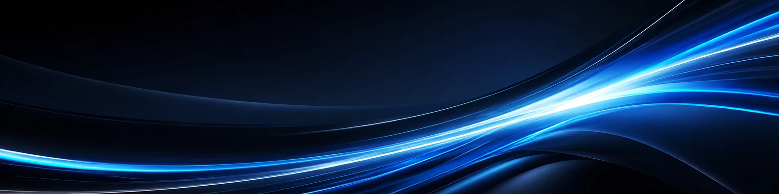 Dark abstract light streaks LinkedIn background banner with glowing blue cyan and white motion lines