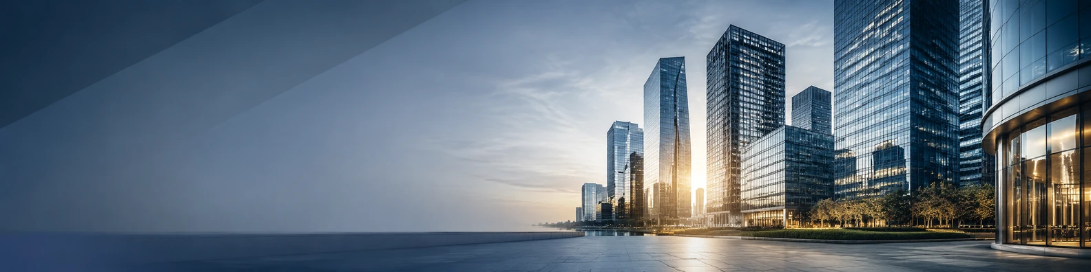 Downtown office tower facade with glass windows and clean vertical building lines LinkedIn banner