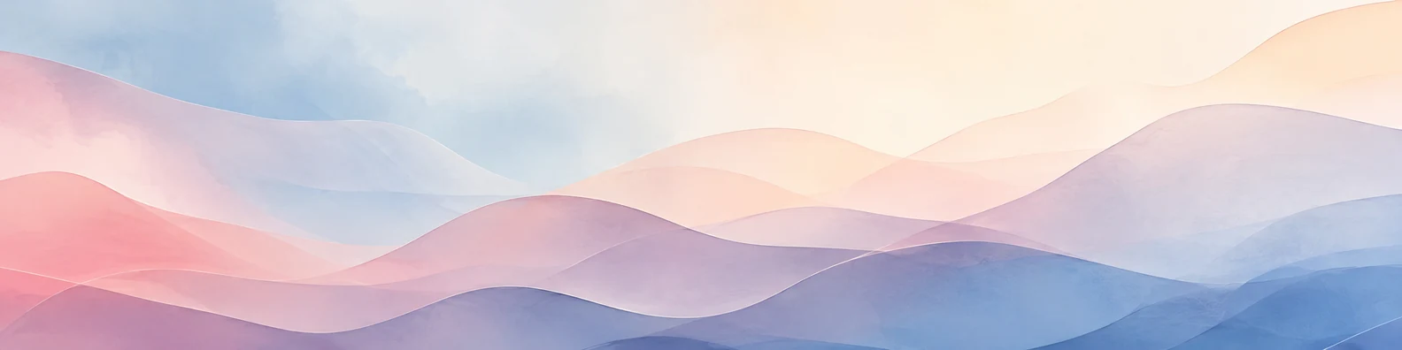 Dreamy abstract color layers LinkedIn background banner with blue pink lavender peach cream and transparent flowing layers