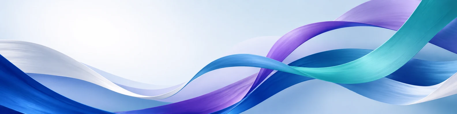 Dynamic ribbon abstract flow LinkedIn background banner with blue purple teal soft white ribbons and polished gradients