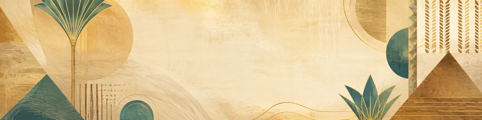 Egyptian scribe themed abstract LinkedIn background banner with warm parchment tones and geometric motifs