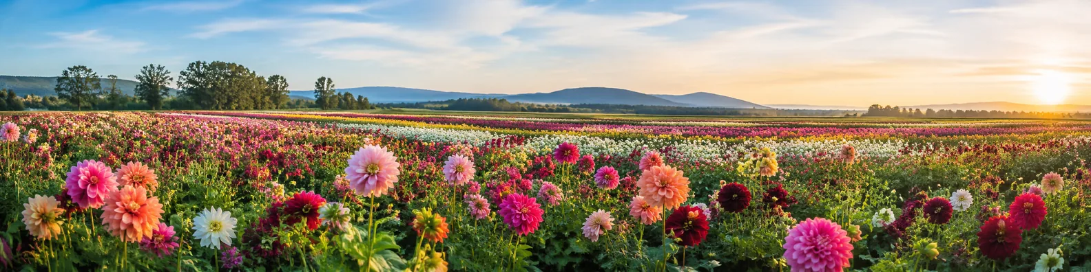 Endless colorful flower field at golden hour LinkedIn background banner