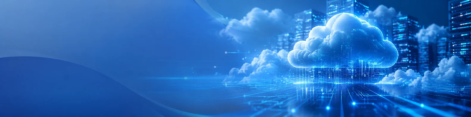 Enterprise cloud network LinkedIn background banner with connected cloud nodes, enterprise server architecture, secure network lines, and digital infrastructure