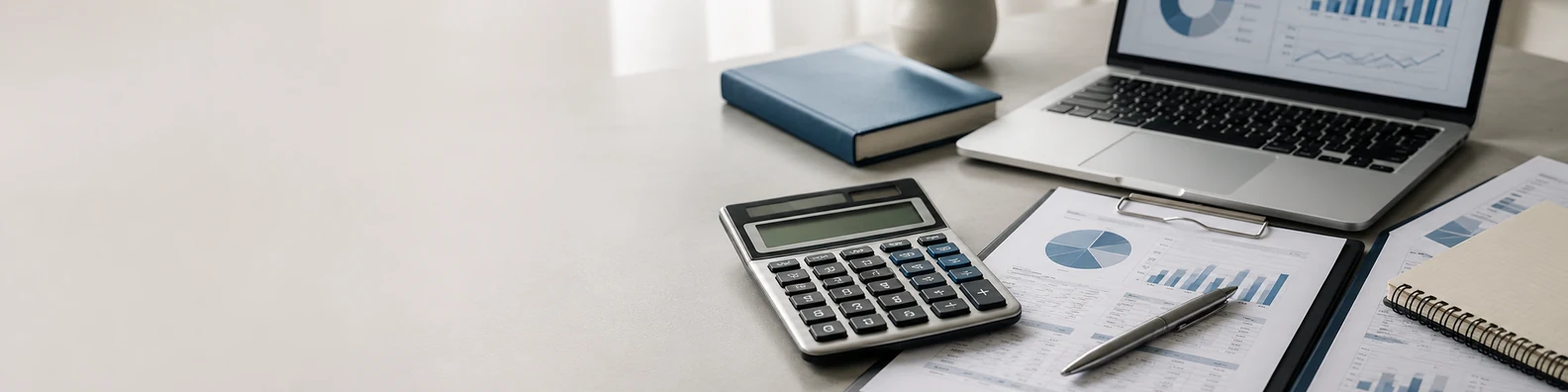 Finance Desk With Calculator professional business LinkedIn background banner with clean corporate styling