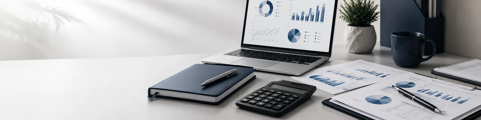 Financial Planning Workspace professional business LinkedIn background banner with clean corporate styling