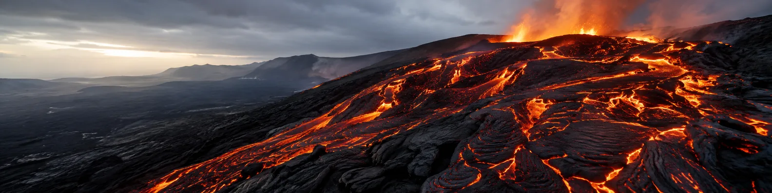 Flowing lava across dark volcanic rock LinkedIn background banner