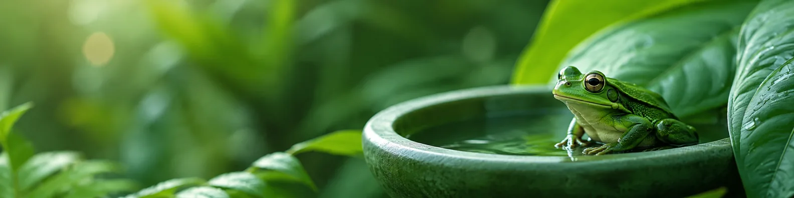 Green amphibian in bowl nature LinkedIn background banner