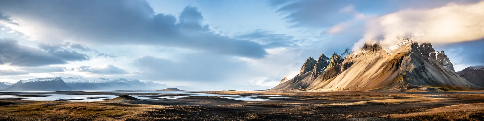 Iceland mountain landscape with dramatic sky LinkedIn background banner