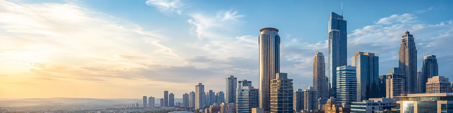 Johannesburg city skyline with modern high-rise buildings and golden hour light LinkedIn banner