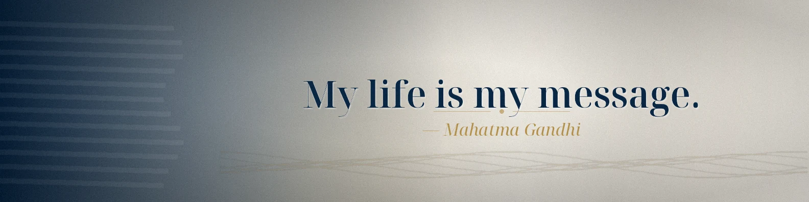 Mahatma Gandhi change quote LinkedIn background banner with calm navy cream white beige and muted gold abstract texture