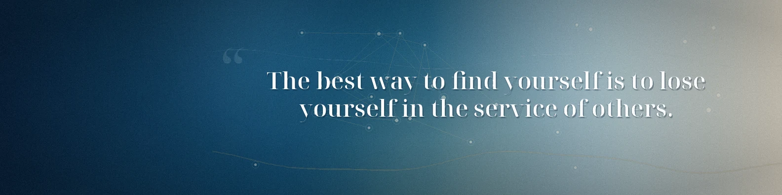 Mahatma Gandhi service quote LinkedIn background banner with warm light navy white beige blue and muted gold connection shapes