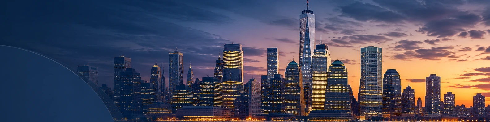 Manhattan skyline with evening lights and twilight sky LinkedIn background banner