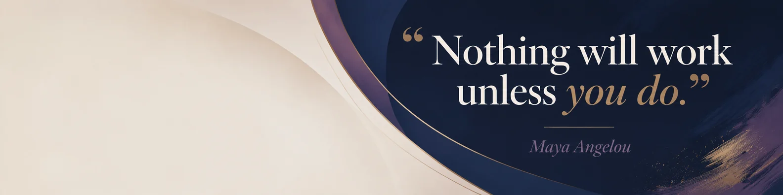Maya Angelou success quote LinkedIn background banner with navy white muted purple and beige abstract design