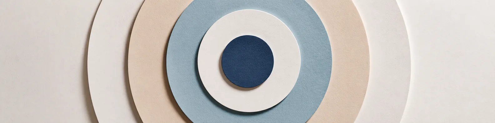 Minimal concentric circle bullseye design with soft neutral tones and blue center LinkedIn background banner