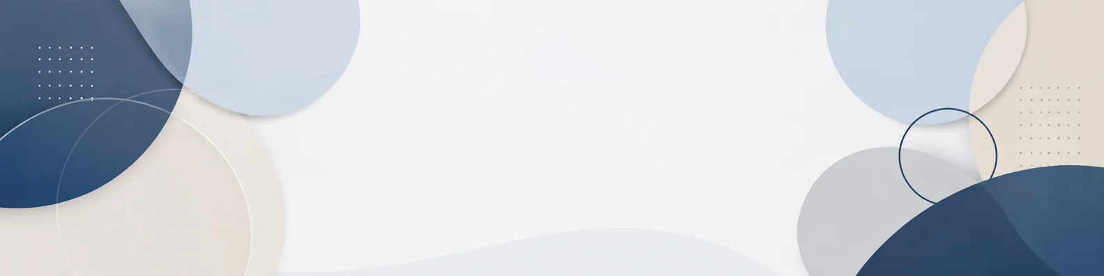 Minimal circle abstract LinkedIn background banner with overlapping navy blue grey beige and white rounded shapes