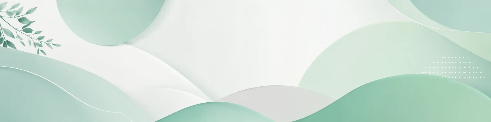 Mint green abstract shapes LinkedIn background banner with soft teal pale green white rounded shapes and clean professional layout