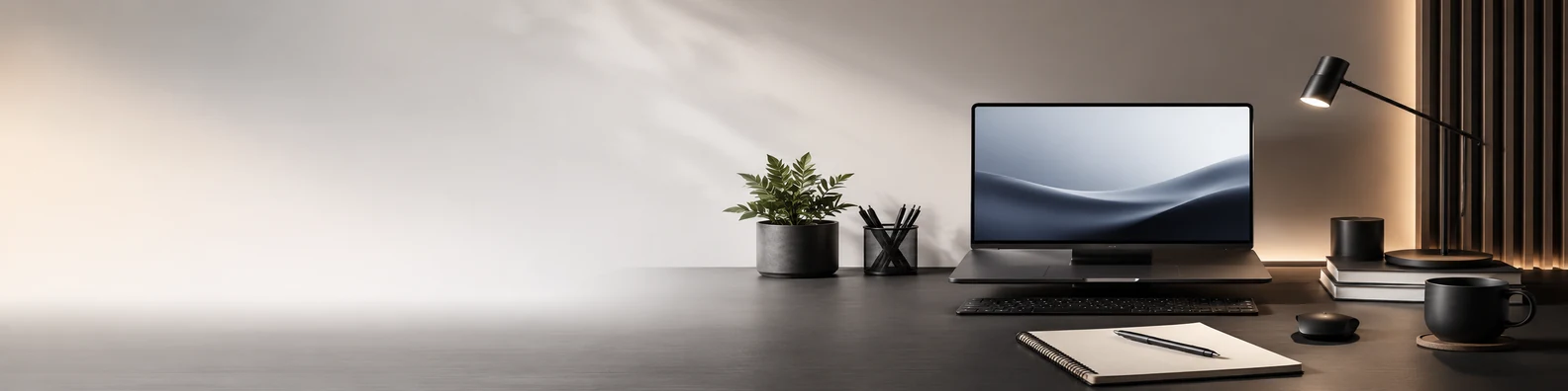 Modern Desk Setup For Professionals professional business LinkedIn background banner with clean corporate styling