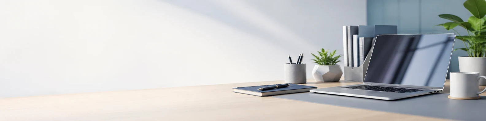 Modern Office Desk Workspace professional business LinkedIn background banner with clean corporate styling