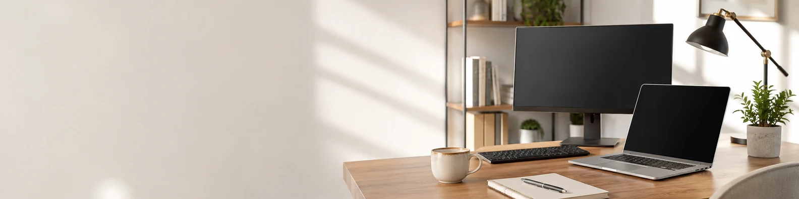 Modern Remote Work Setup professional business LinkedIn background banner with clean corporate styling