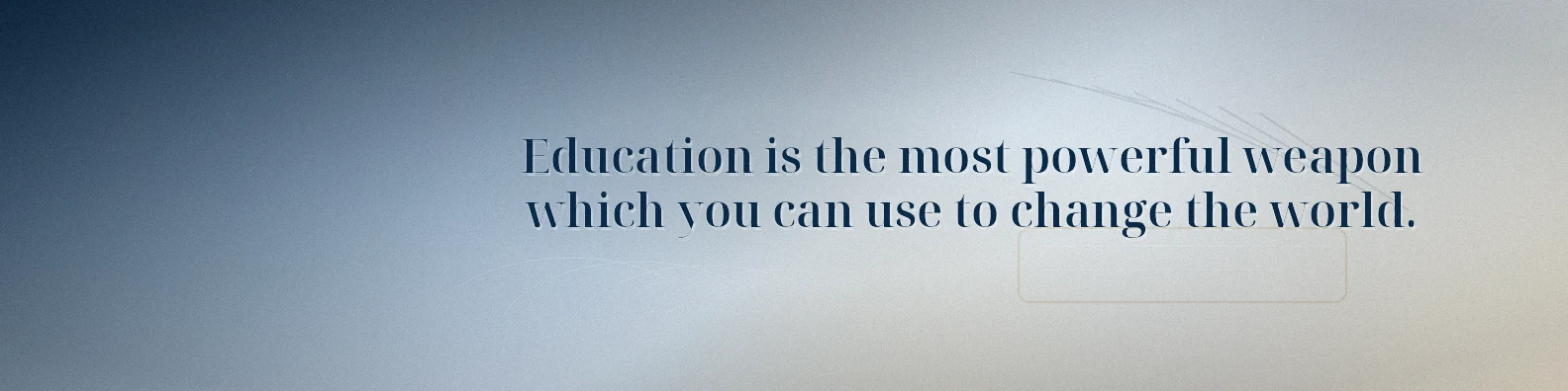Nelson Mandela education quote LinkedIn background banner with subtle learning shapes navy white beige warm gold and soft blue