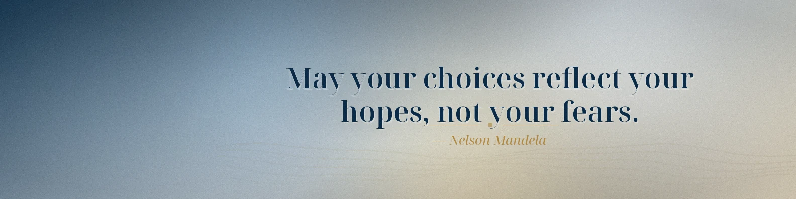 Nelson Mandela hope quote LinkedIn background banner with soft warm light blue cream white beige and muted gold