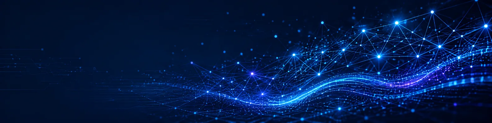 Neural network digital lines LinkedIn background banner with glowing connected nodes and futuristic blue data paths