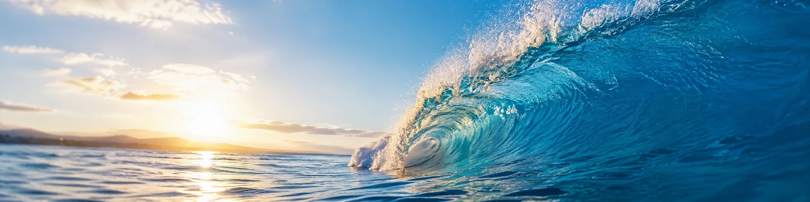 Ocean wave in motion at sunrise LinkedIn background banner