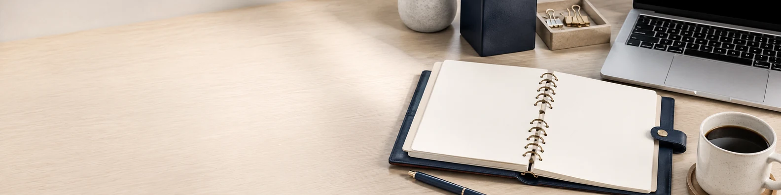 Office Desk With Planner professional business LinkedIn background banner with clean corporate styling