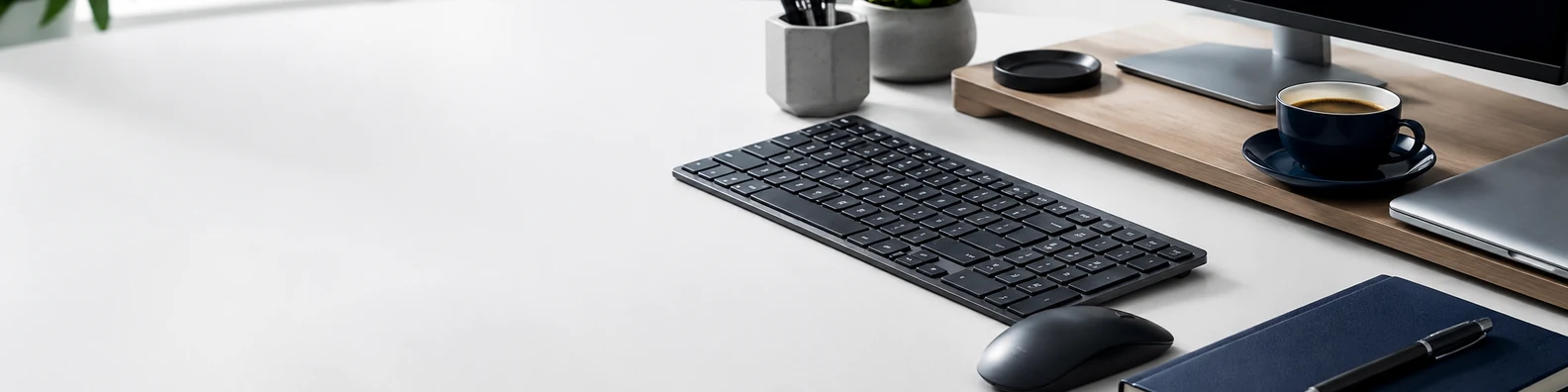 Office Workspace With Keyboard professional business LinkedIn background banner with clean corporate styling